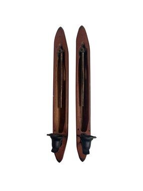 Vintage Pavia Wooden Weaving Loom Shuttle Wall Sconce Candle Holder Set of 2